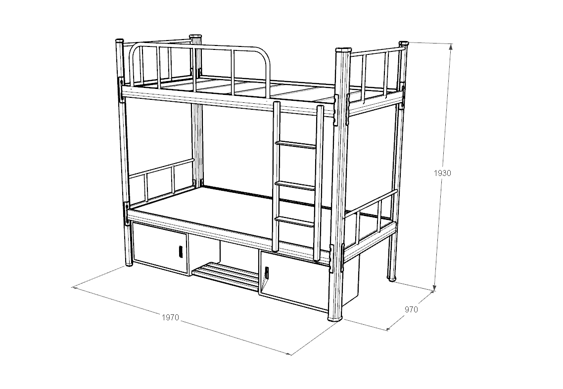上下鋪鐵床詳細(xì)尺寸示意圖